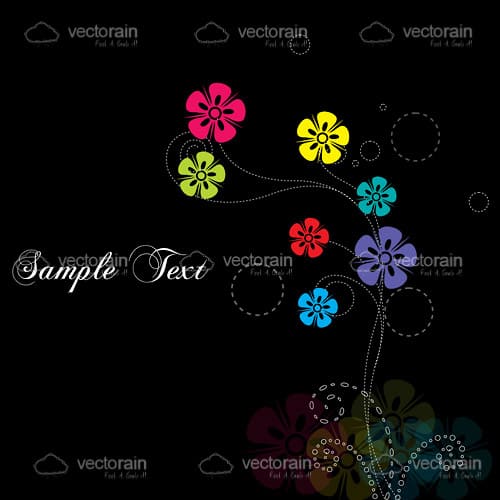 Abstract Colourful Flowers Black Background with Sample Text